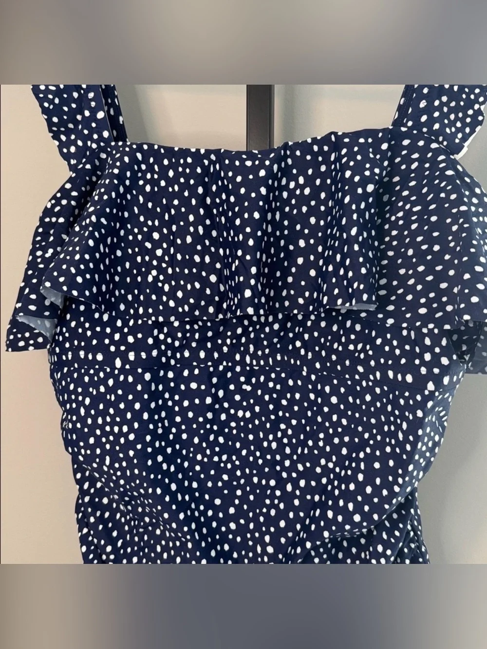 NWT Kona Sol Navy Blue Polka Dot Ruffle One-Piece Swimsuit